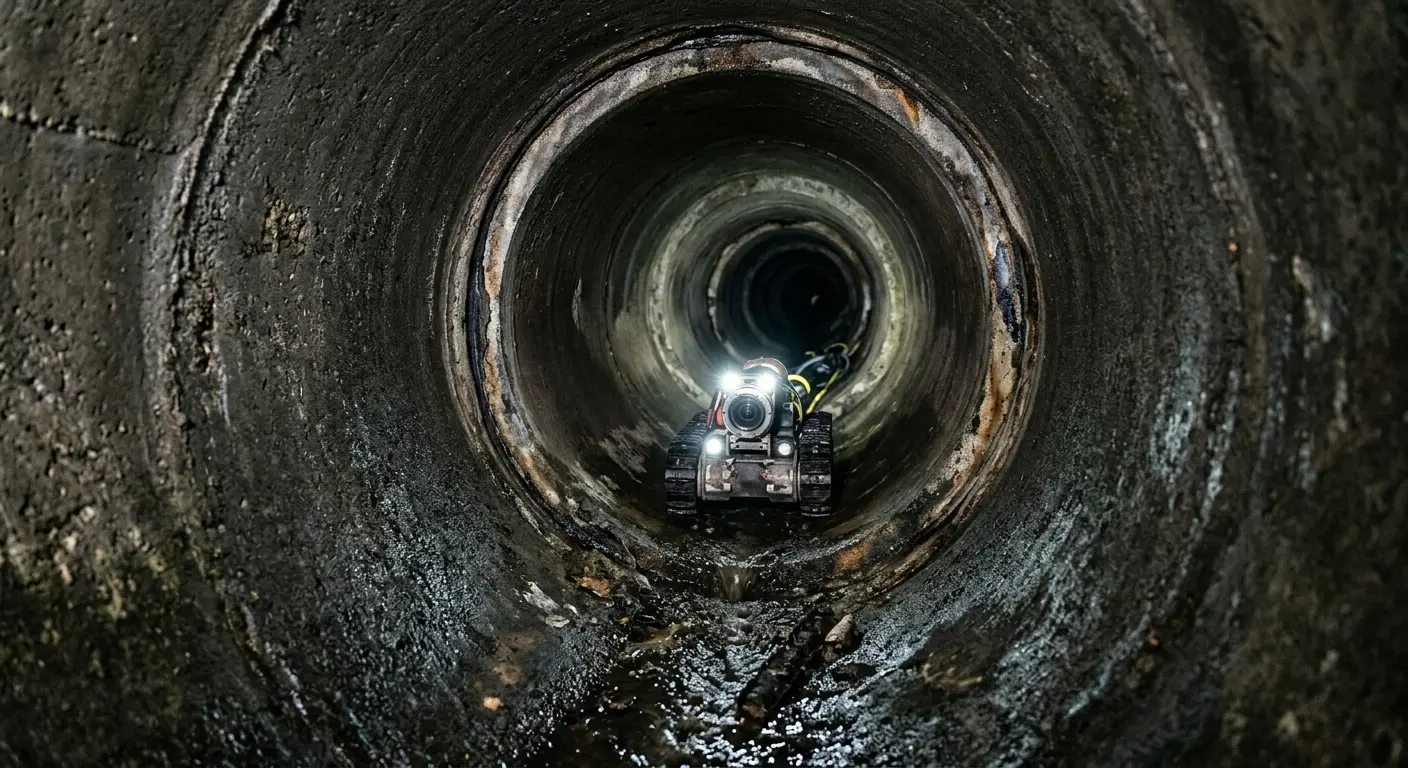 Robotic sewer camera inspecting pipe interior for Sewer Line Repair in Eastman
